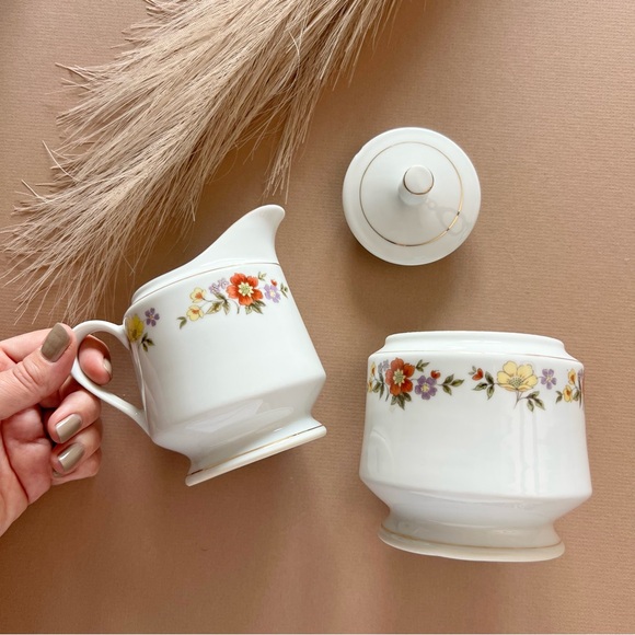 Vintage Dynasty Fine China Floral Cream and Sugar Set - Picture 1 of 7